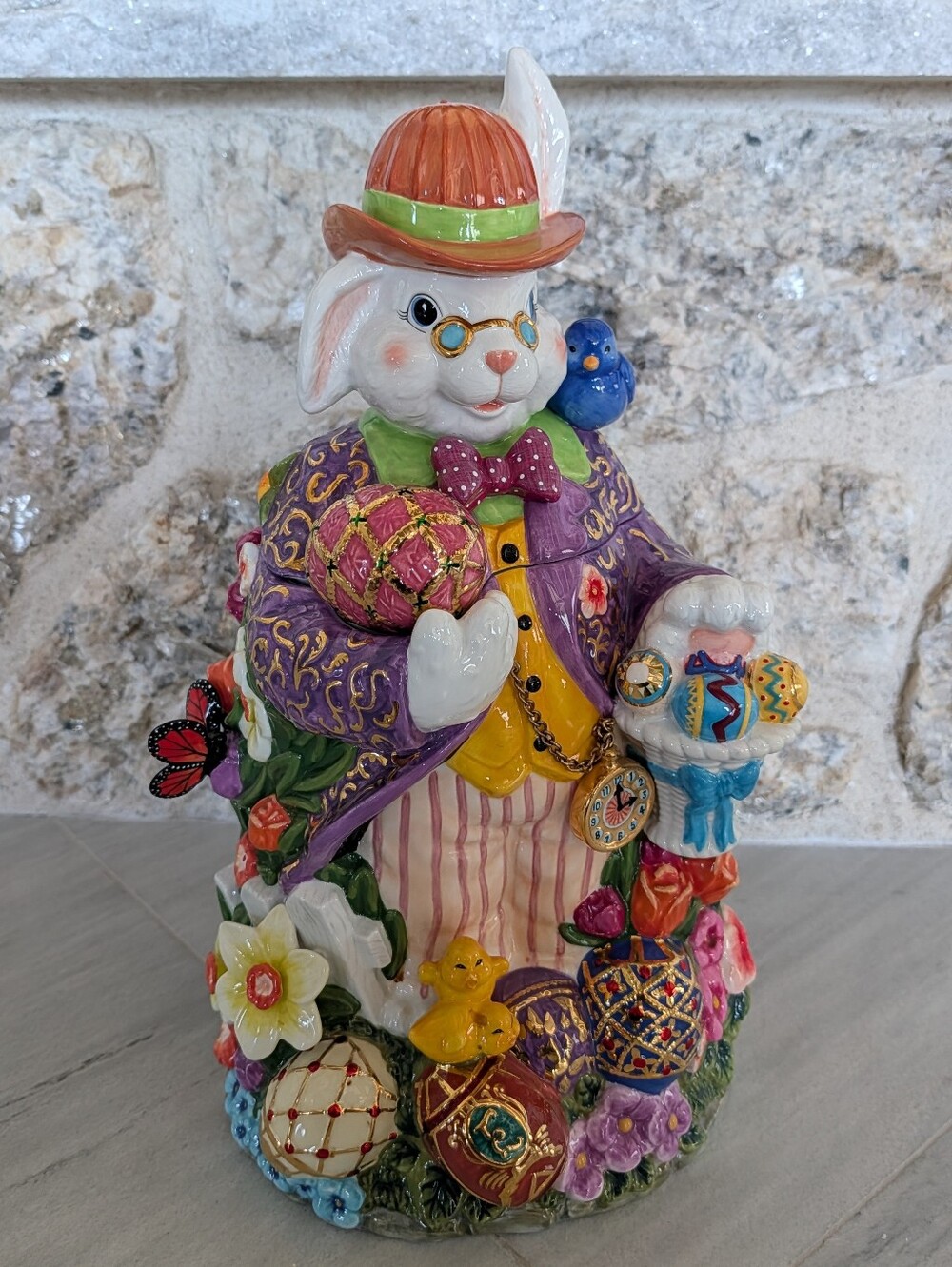 big vintage CHRISTOPHER RADKO dapper hare ceramic bunny rabbit jar